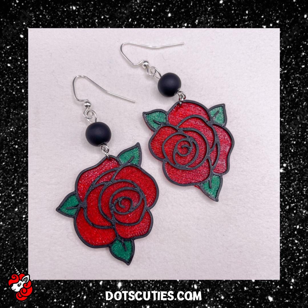 Red Rose dangle earrings | flower, pastel goth, kitschy, cute, Valentine's, Love | WHOLESALE