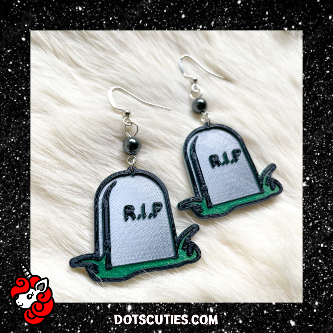 RIP Gravestone dangle earrings | October, spooky, scary, occult, goth, Halloween, Horror