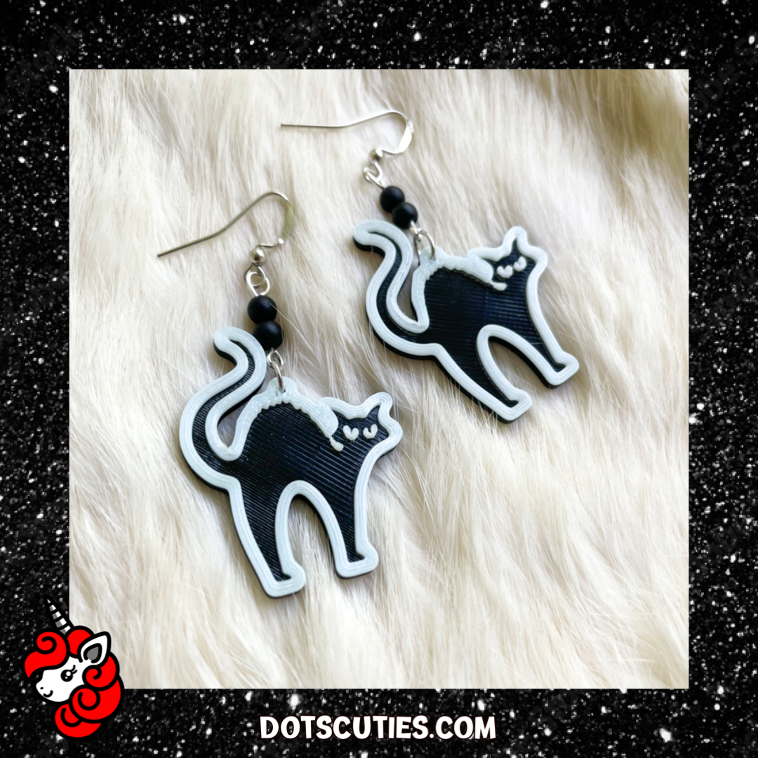 Glowing Black Cat dangle earrings | October, spooky, scary, occult, goth, Halloween, Horror