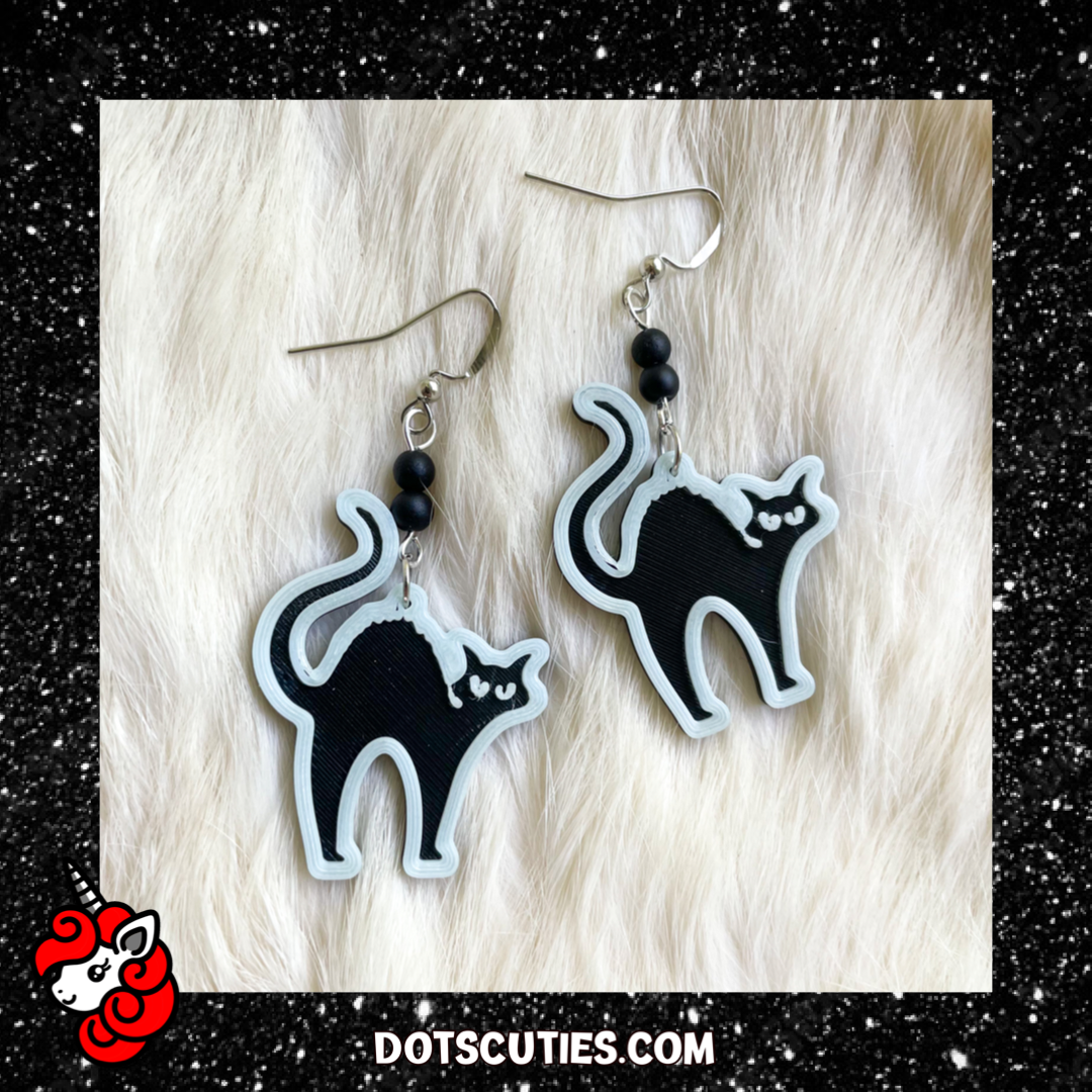 Glowing Black Cat dangle earrings | October, spooky, scary, occult, goth, Halloween, Horror