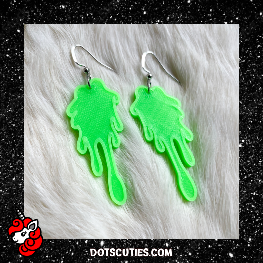 Neon Green Slime Ooze dangle earrings | October, spooky, scary, occult, goth, Halloween, Horror