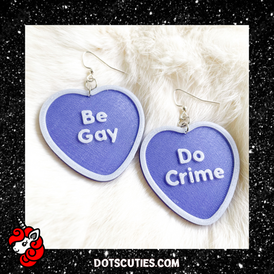 Be Gay Do Crime Conversation Heart dangle earrings | cute, kawaii, lgbtqi+, love, candy | WHOLESALE