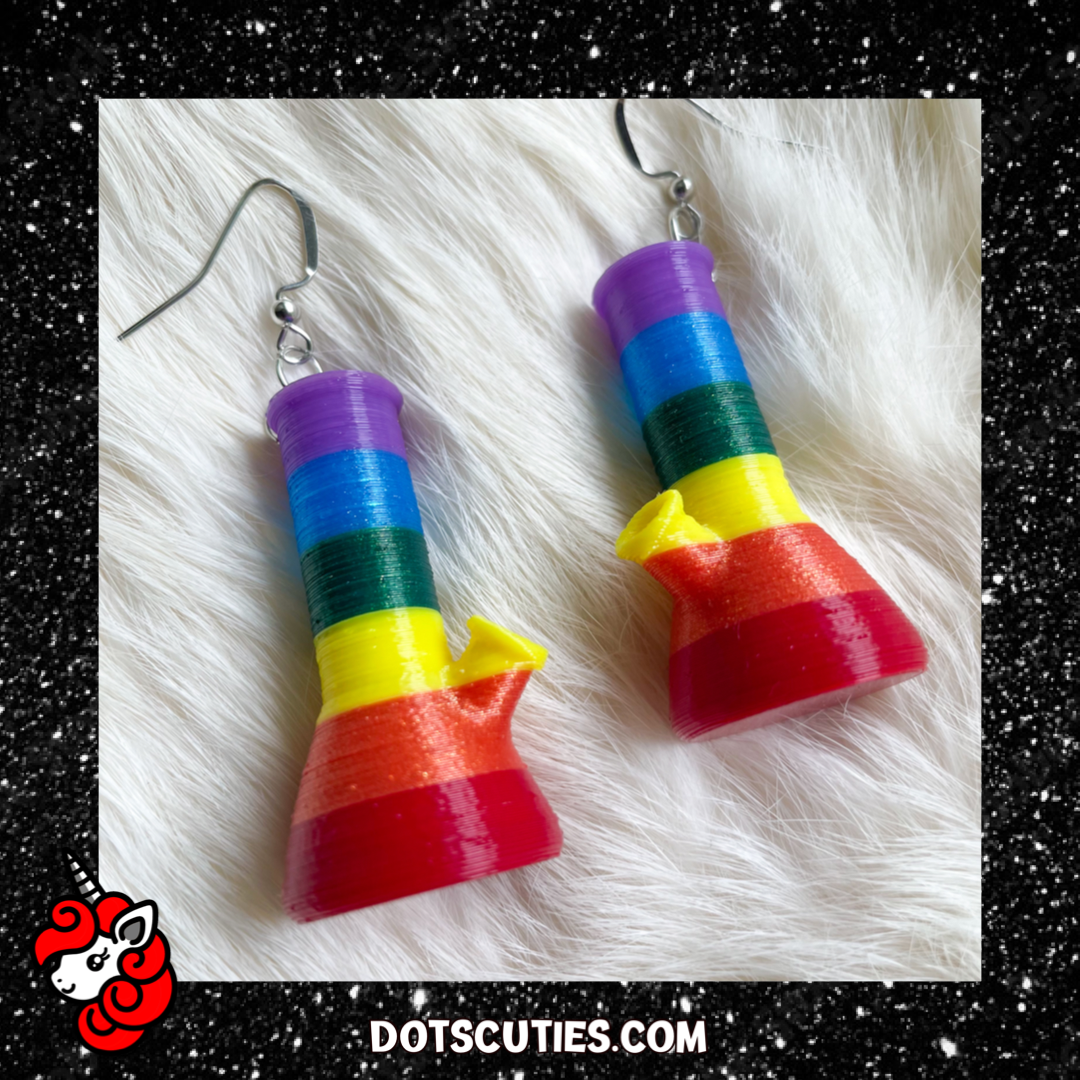 RAINBOW Bong Water Pipe dangle earrings | kitschy, Gay Pride, pot leaf, mary jane, marijuana, weed, 420