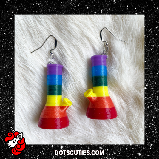 RAINBOW Bong Water Pipe dangle earrings | kitschy, Gay Pride, pot leaf, mary jane, marijuana, weed, 420