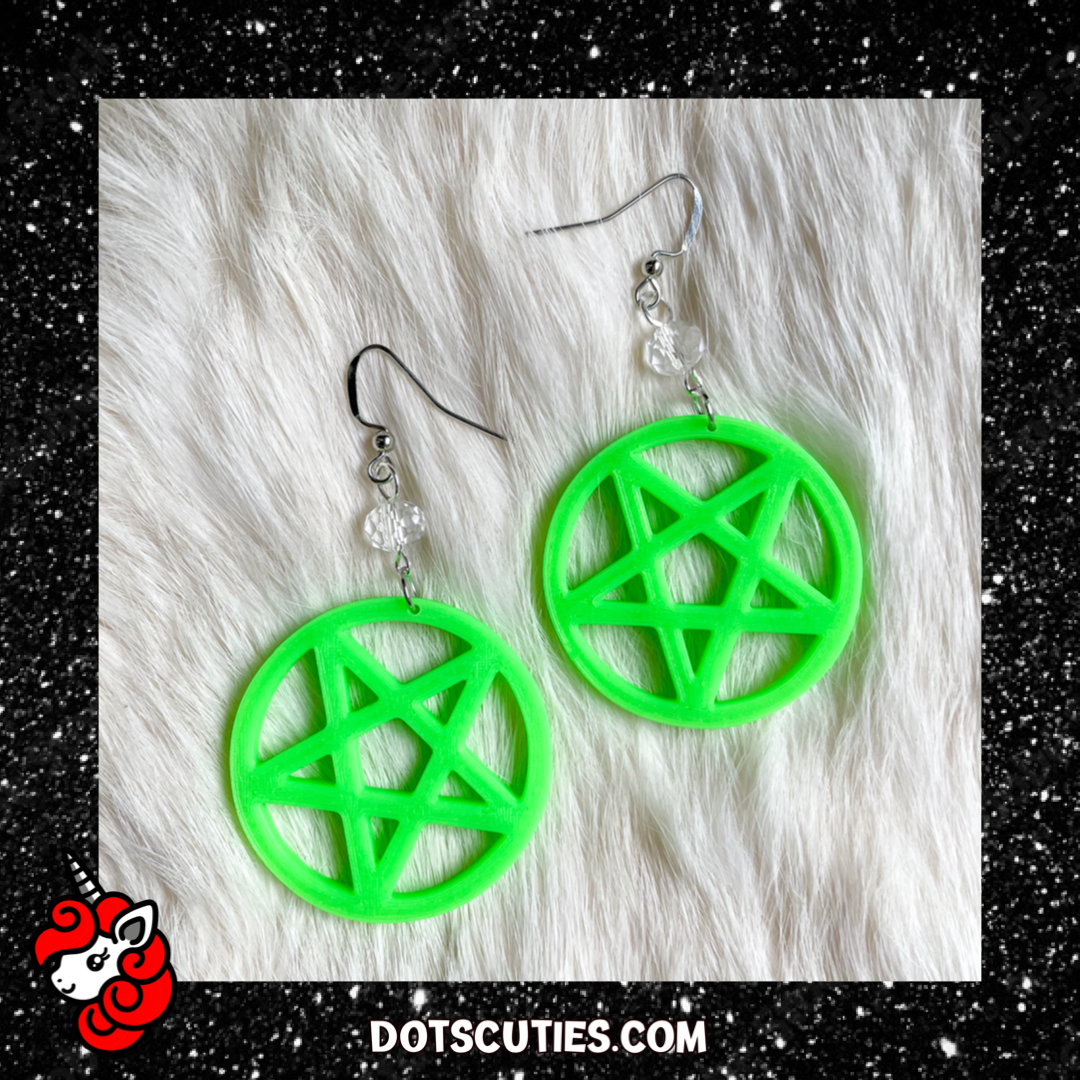 Neon Green Pentagram dangle earrings | witch, pentacle, goth Halloween, satan, pastel goth, kitschy