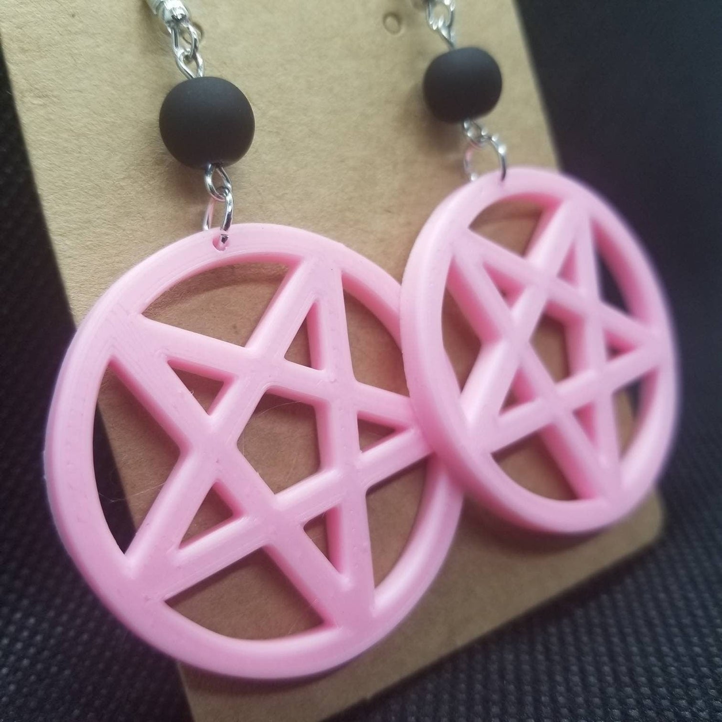Pink Pentagram dangle earrings | witch, pentacle, goth Halloween, satan, kitschy | WHOLESALE