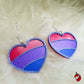 Glitter heart bisexual Bi Pride flag dangle earrings  | pink, blue, purple, glitter, cute, Pride, LGBTQIA+ | WHOLESALE