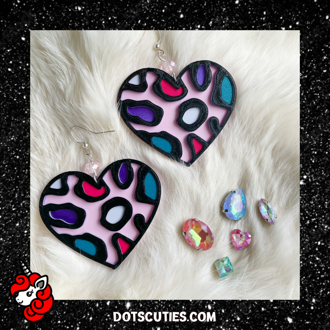 Animal Print Heart dangle earrings | cute, kawaii, love, leopard cheetah, barbiecore | WHOLESALE