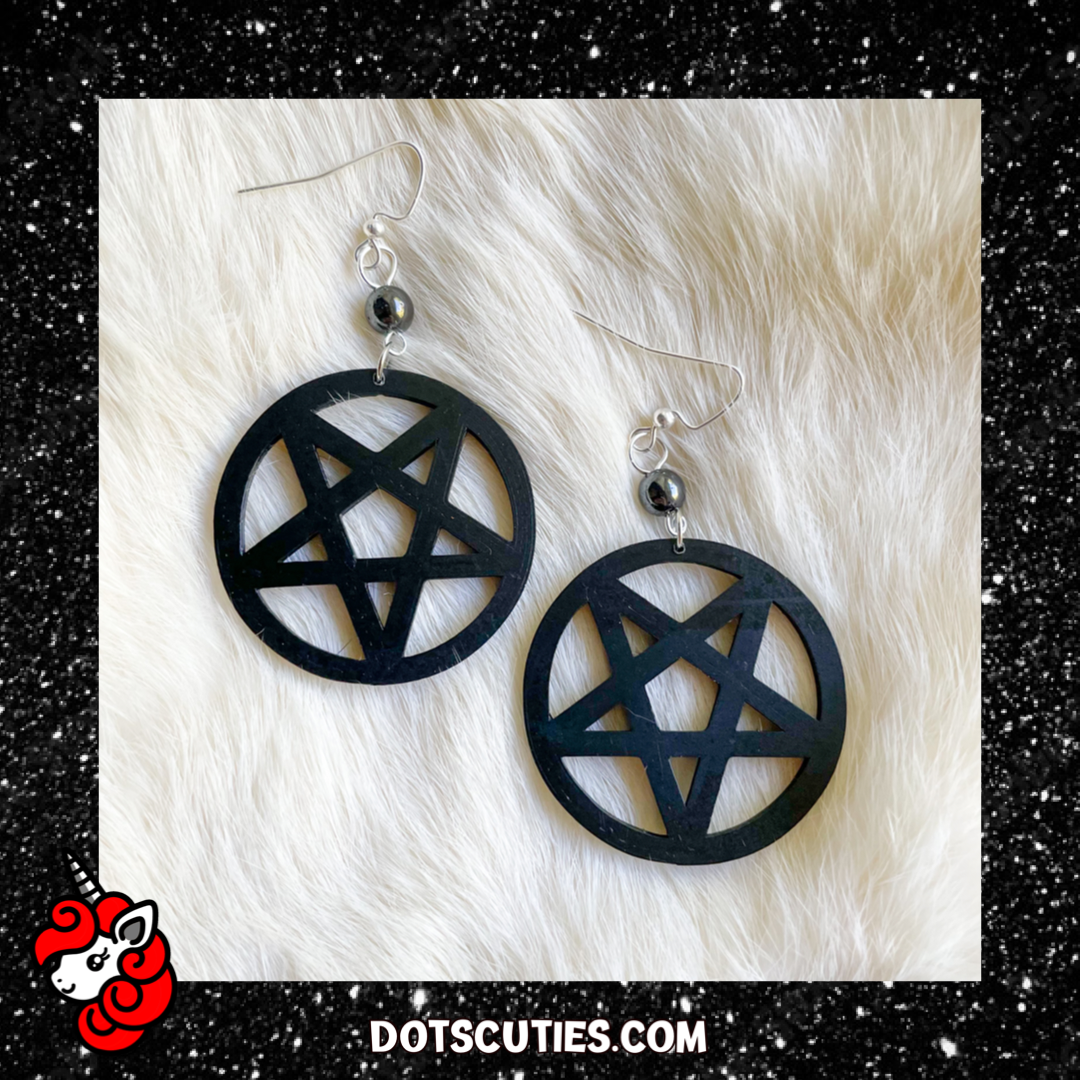 Black Pentagram dangle earrings | witch, pentacle, goth Halloween, satan, pastel goth, kitschy | WHOLESALE