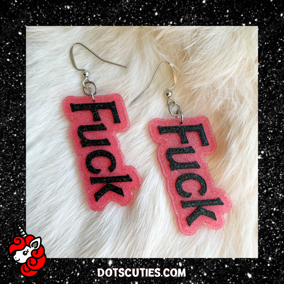 Pink Glitter F*CK dangle earrings | cute, kawaii, pastel goth | WHOLESALE