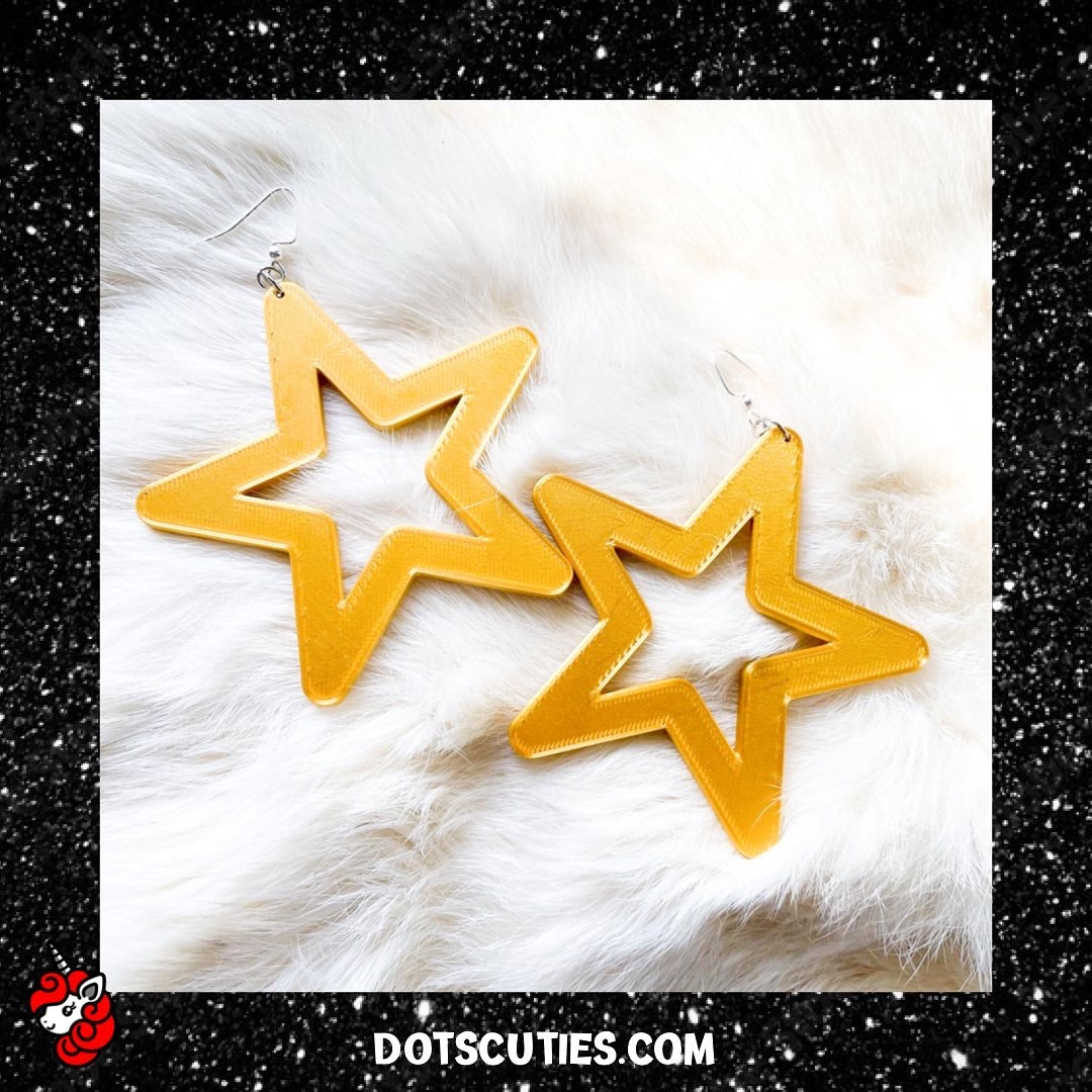 Large Gold Star Dangle Earrings | cute, funky, kitschy, kawaii | WHOLESALE