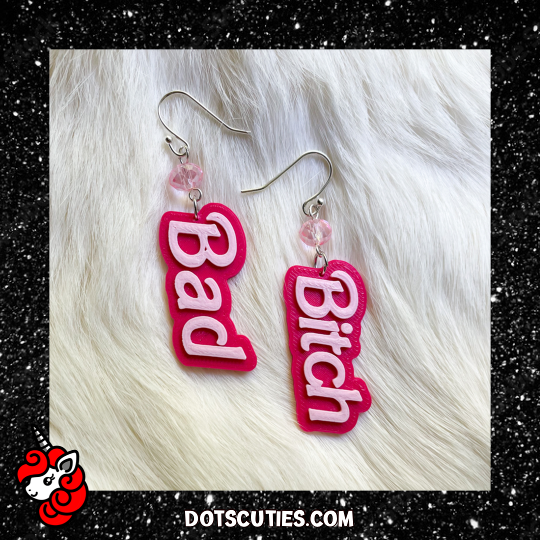 Pink Bad B*tch dangle earrings | pink, bimbocore, pastel goth, cute, bitchcore, kitschy | WHOLESALE