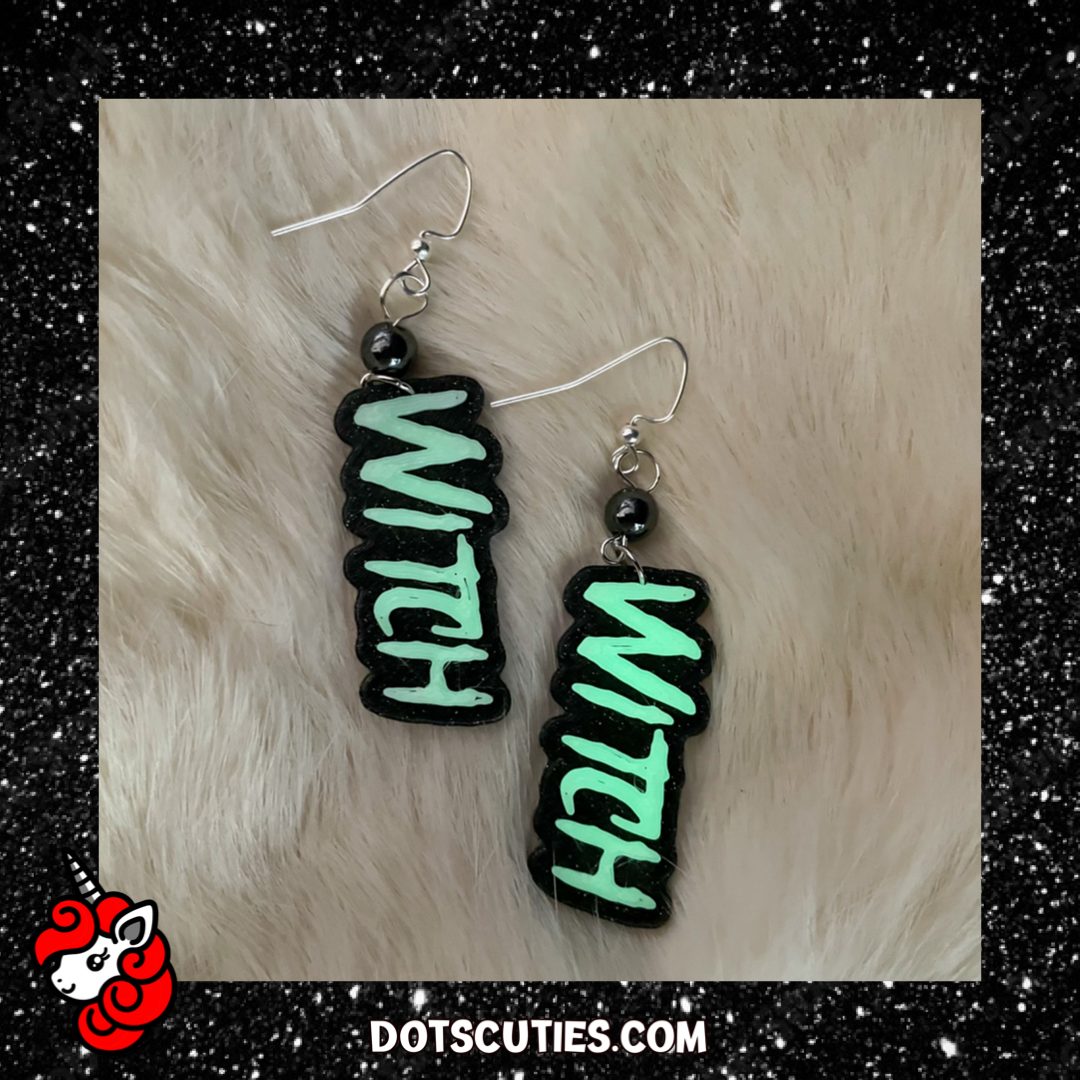 Glow in the Dark Witch Dangle Earrings | Halloween, cute, kitschy, witch | WHOLESALE