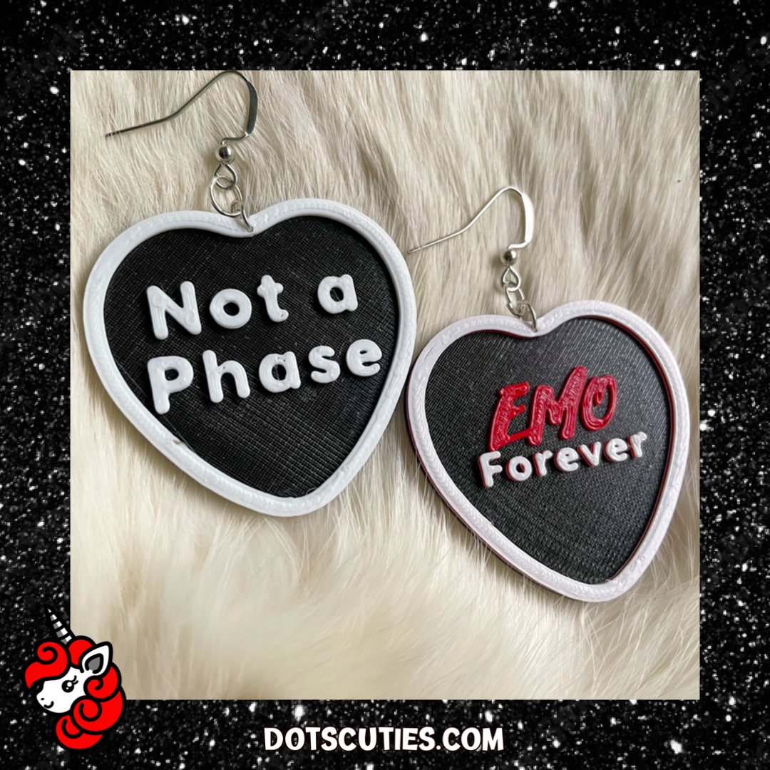 Not a Phase Emo Forever Conversation Heart dangle earrings