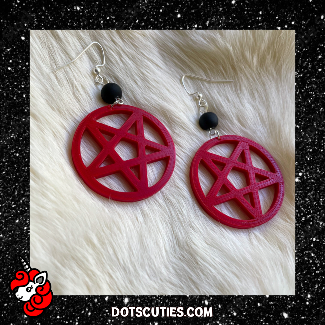 Red Pentagram earrings Satanic Witch | Halloween, goth, pastel goth, cute, kitschy | WHOLESALE