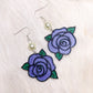Lavender Periwinkle Glitter Rose dangle earrings | flower, pastel goth, kitschy, cute, purple | WHOLESALE