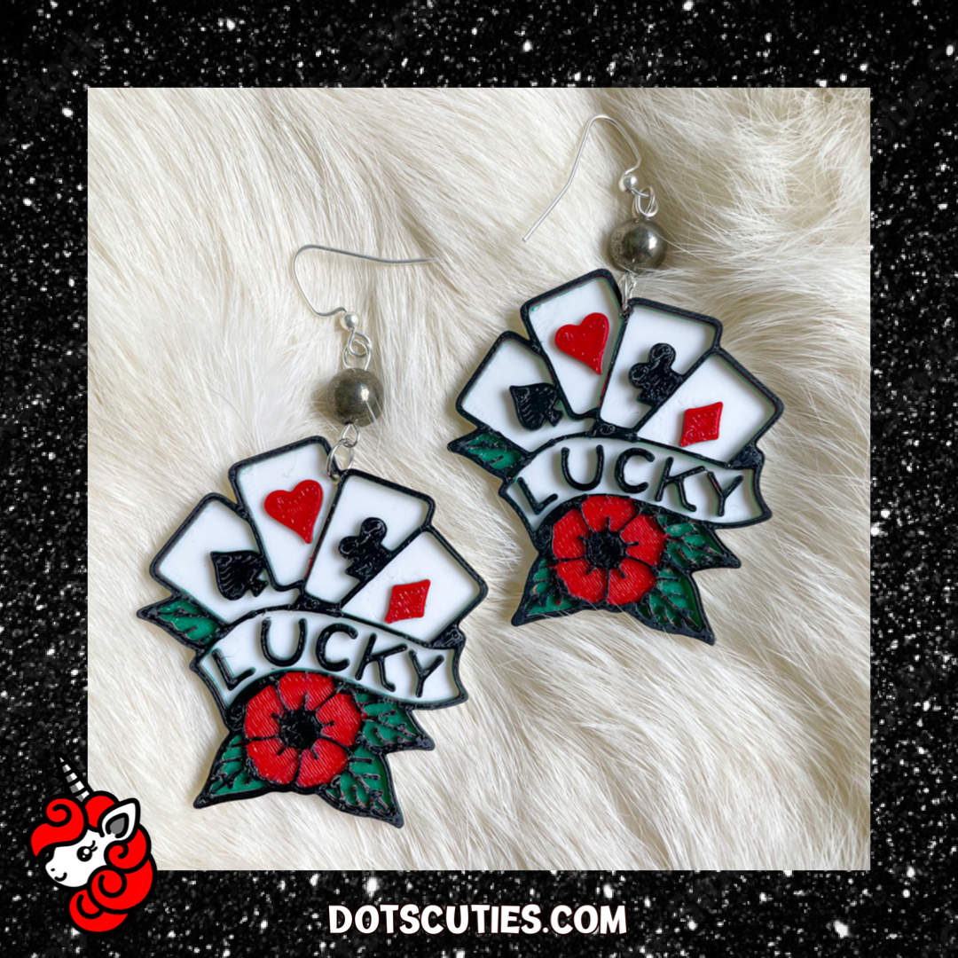 Lucky Cards dangle earrings | flower, tattoo, old school, poker, gambling | WHOLESALE