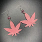 Glitter Pink cannabis leaf dangle earrings| kitschy, pot leaf, mary jane, marijuana, weed, 420 | WHOLESALE