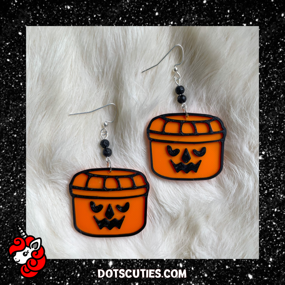 Pumpkin Candy Halloween Bucket earrings | trick or treat, cute, glitter | WHOLESALE