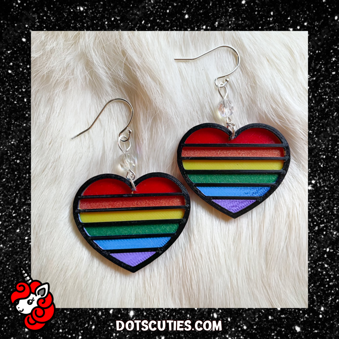 Rainbow heart Gay Pride flag dangle earrings  | Rainbow, glitter, cute, Pride, LGBTQIA+ | WHOLESALE