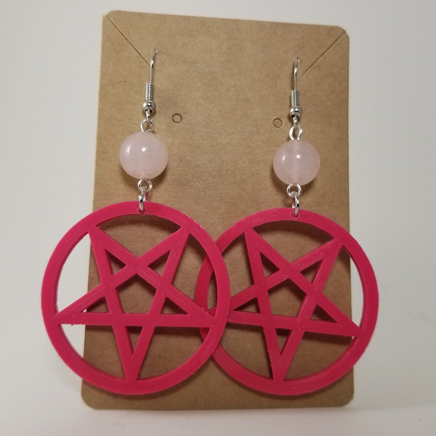 Hot Pink Pentagram dangle earrings | witch, pentacle, goth Halloween, satan, pastel goth, kitschy