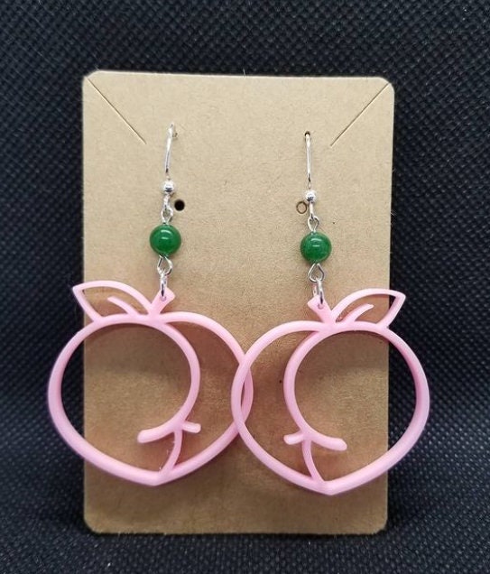 pink peach butt dangle earrings | cute, fruit, a$$, femme, kawaii, kitschy