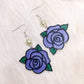 Lavender Periwinkle Glitter Rose dangle earrings | flower, pastel goth, kitschy, cute, purple