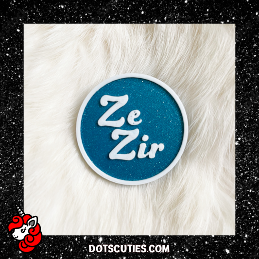 Ze/Zir Teal and White Pronoun Pin | lgbtqi+, lapel pin