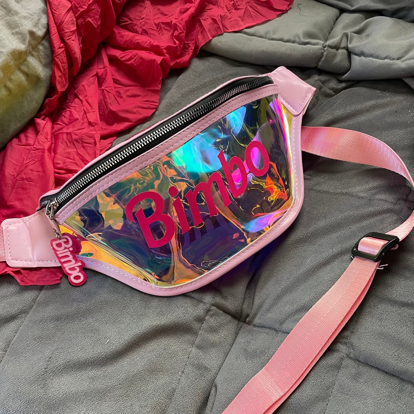 Pink Translucent Iridescent Bimbo Fanny Pack | Pastel Goth, bimbocore, cute