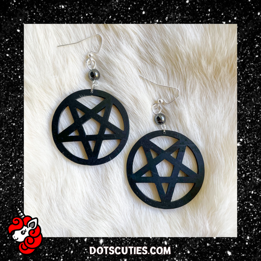 Black Pentagram dangle earrings | witch, pentacle, goth Halloween, satan, pastel goth, kitschy