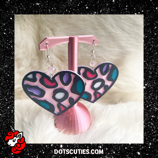 Animal Print Heart dangle earrings | cute, kawaii, Valentine's Day, love, leopard cheetah