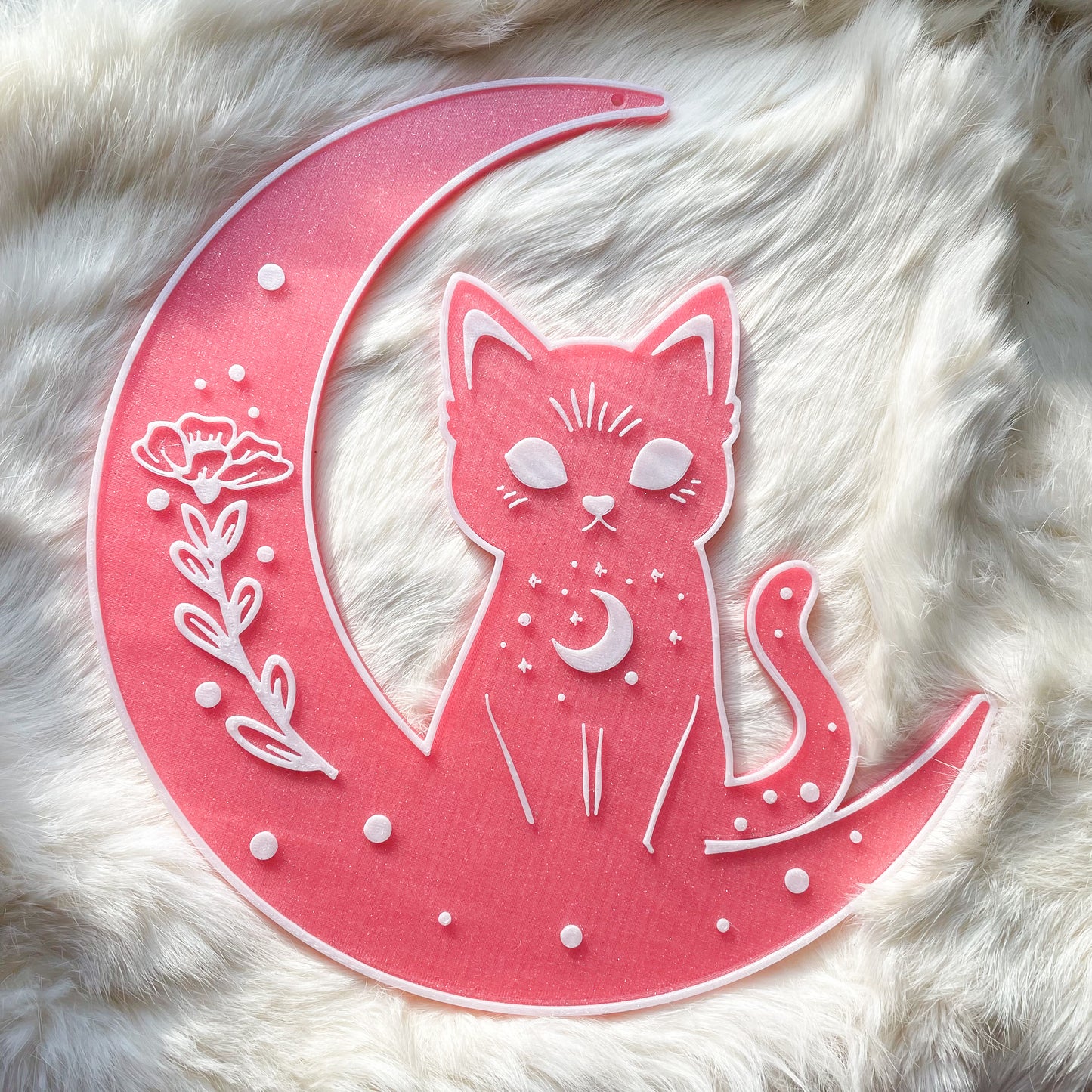 Pink and White Cat Moon Wall Art | pastel goth, cottagecore, witch