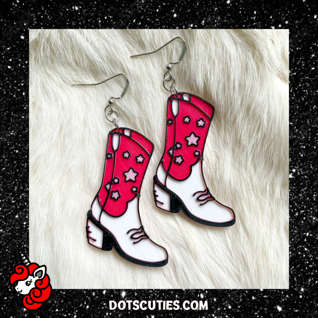 Pink Star Cowboy Boot Dangle Earrings | cute, western, cowgirl fashion