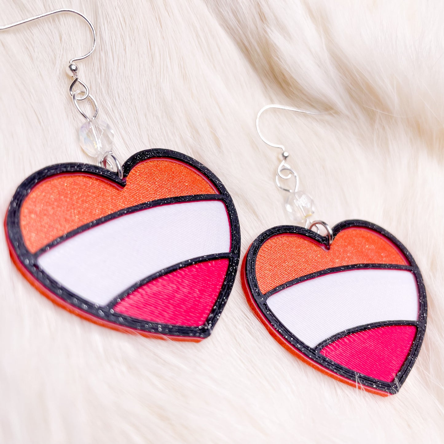 glitter heart Lesbian Pride flag dangle earrings  | pink, blue, purple, glitter, cute, Pride, LGBTQIA+