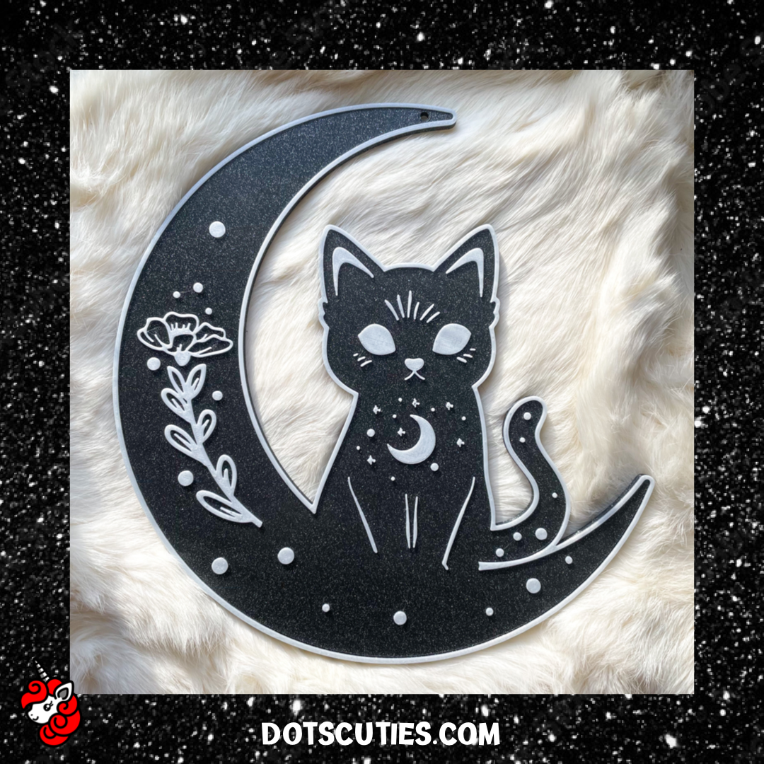 Black and White Cat Moon Wall Art | pastel goth, cottagecore, witch