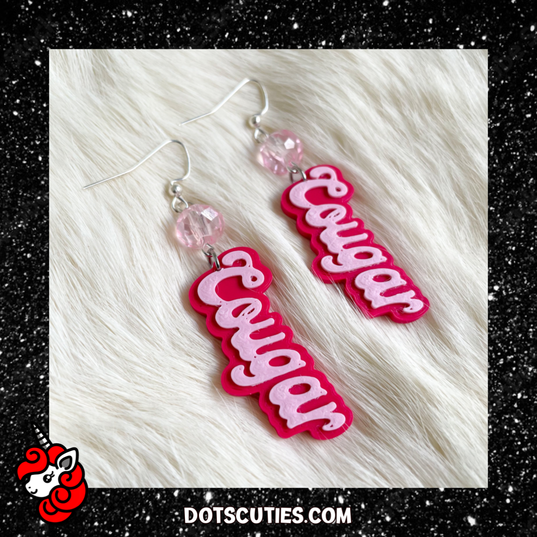 Cougar dangle earrings | pink, bimbocore, pastel goth, cute, bitchcore, kitschy