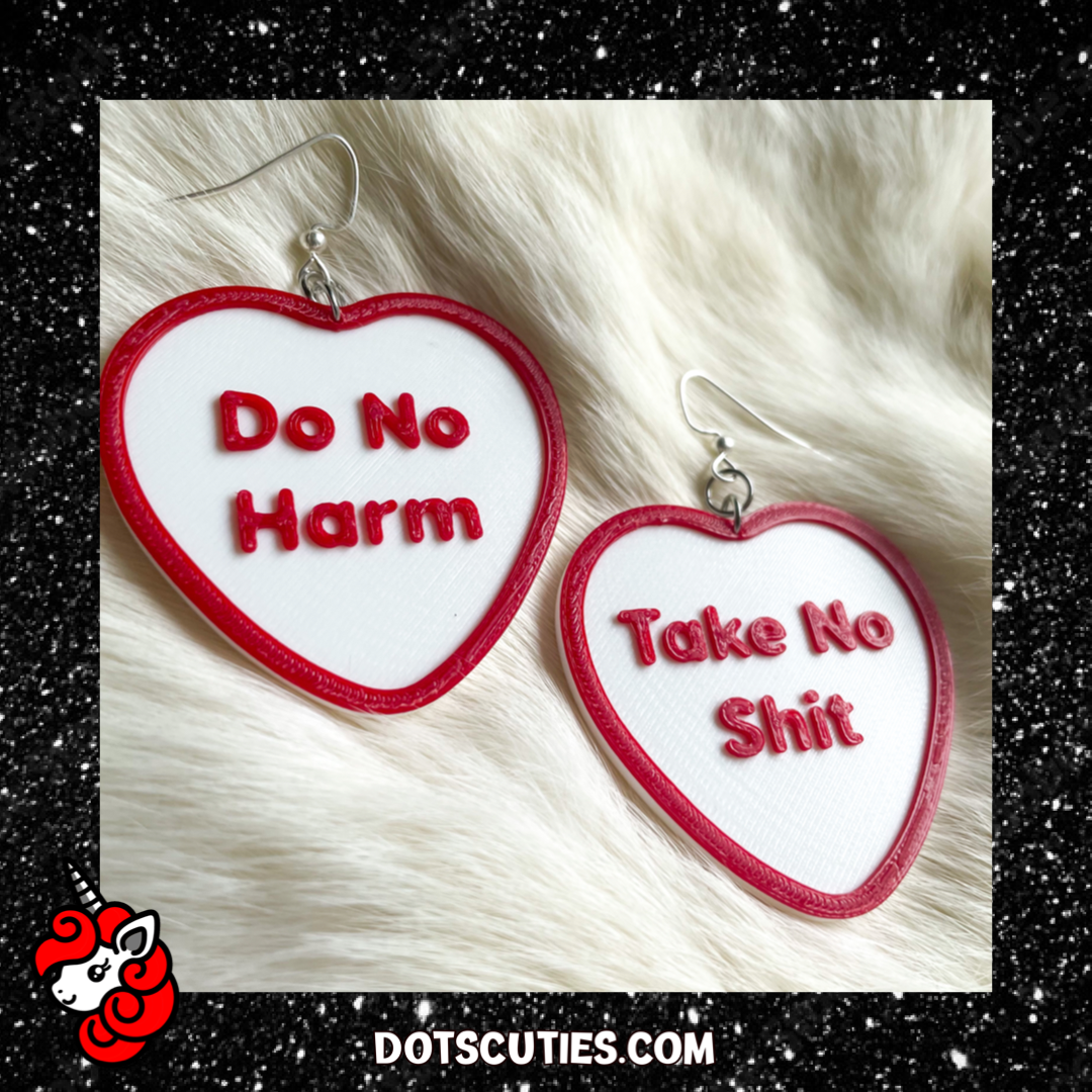 Do No Harm Conversation Heart dangle earrings | witch, wicca,  pastel goth, cute, kawaii, Valentine's Day, love, candy