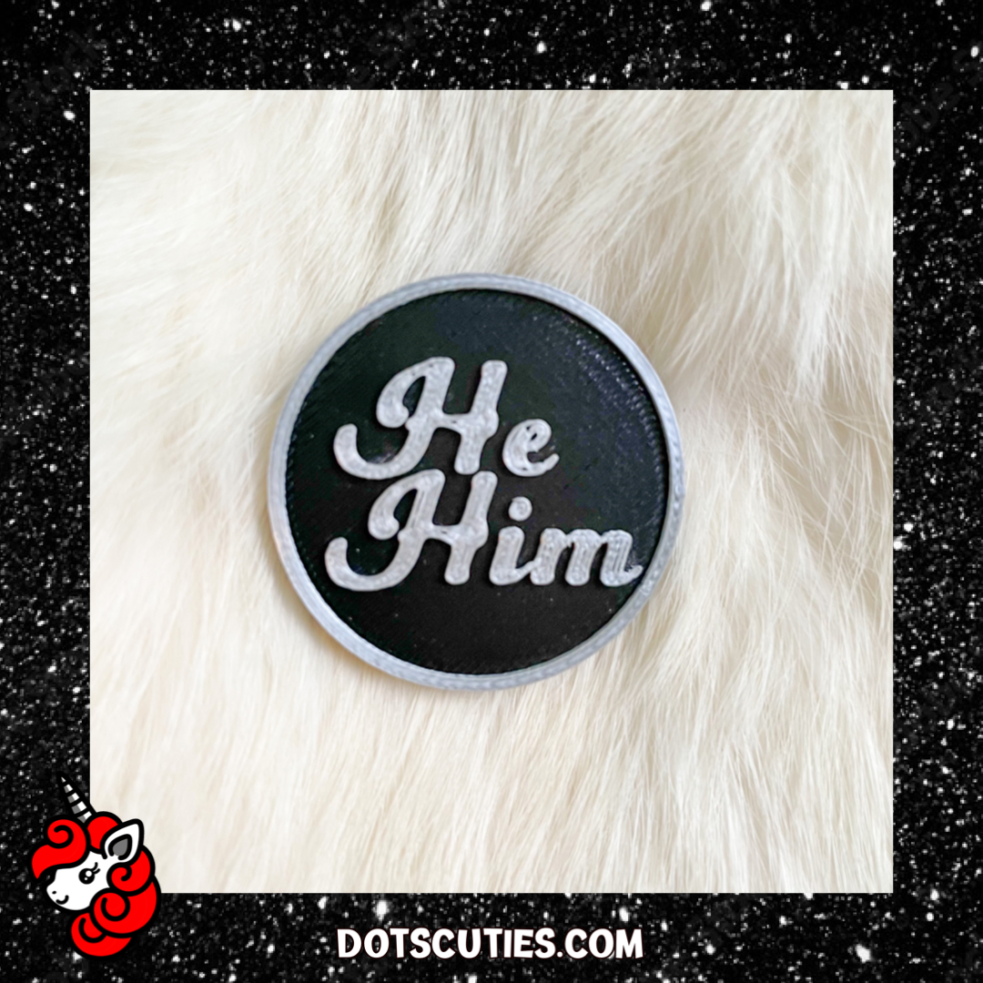 He/Him Black and Silver Pronoun Pin | lgbtqi+, lapel pin