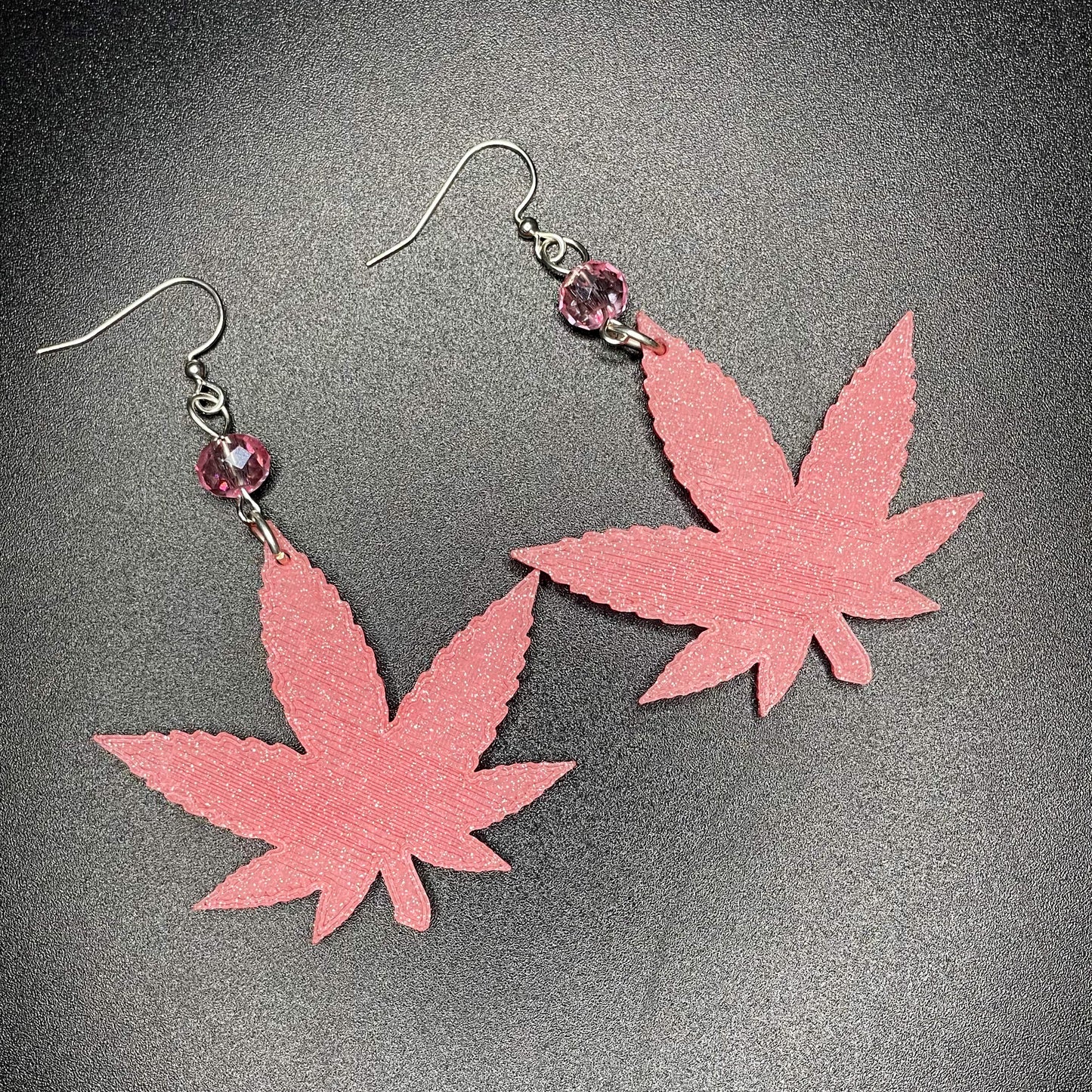 Glitter Pink cannabis leaf dangle earrings| kitschy, pot leaf, mary jane, marijuana, weed, 420