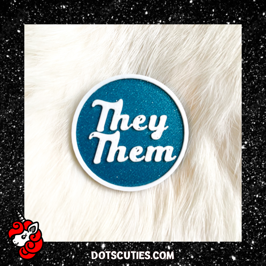 They/Them Teal and White Pronoun Pin | lgbtqi+, lapel pin