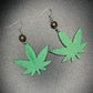 Glitter Green cannabis leaf dangle earrings| kitschy, pot leaf, mary jane, marijuana, weed, 420
