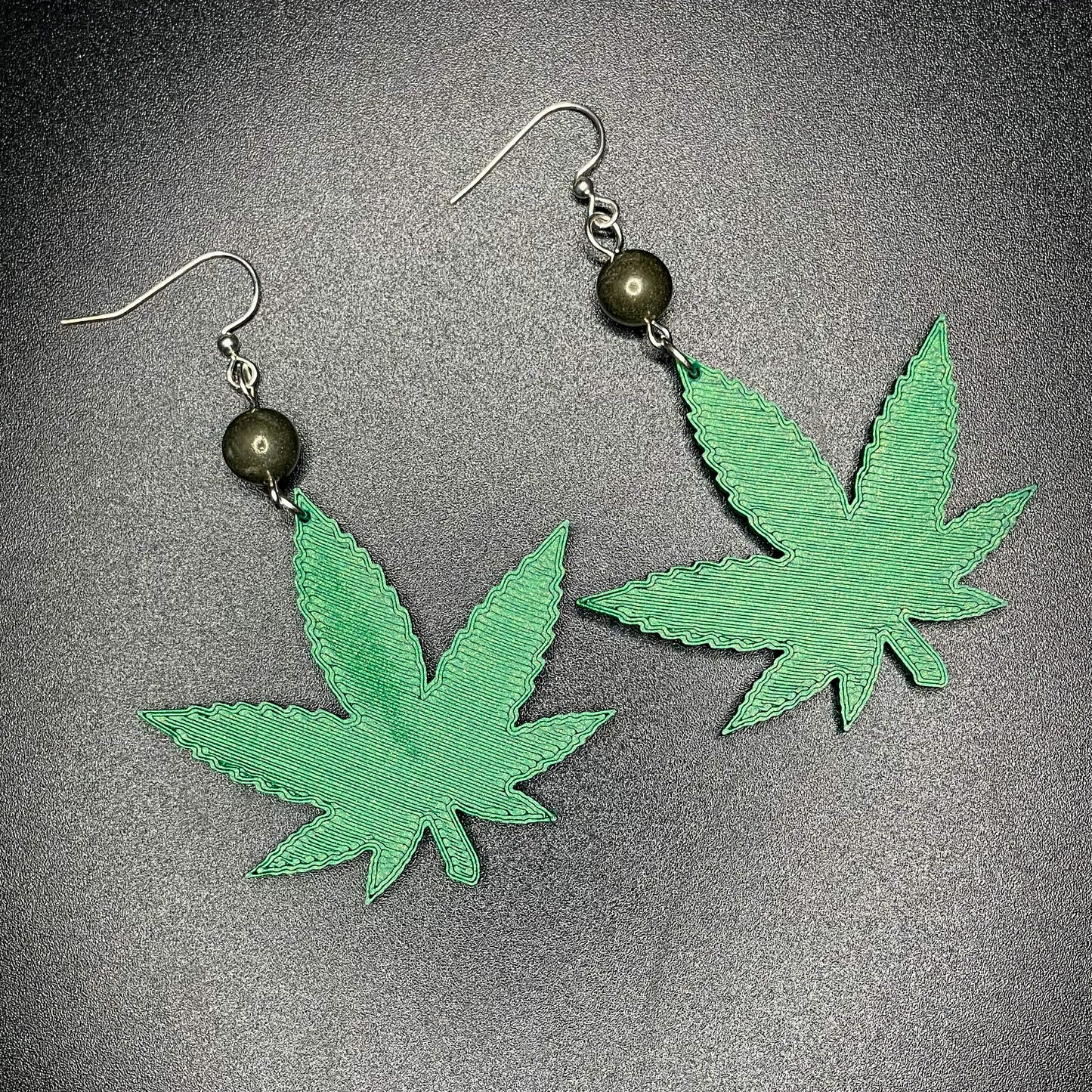 Glitter Green cannabis leaf dangle earrings| kitschy, pot leaf, mary jane, marijuana, weed, 420